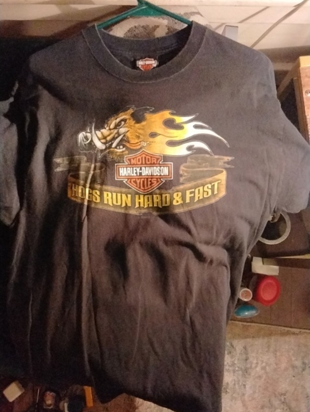 Harley-Davidson Black Tee with Yellow Flame Hog Grand Canyon Prescott Arizona